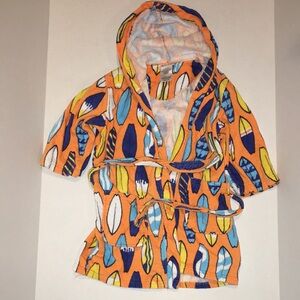 Orange Hooded Kids Robe with Surfboard Print